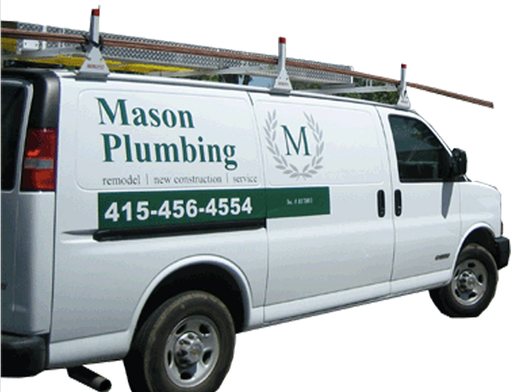 Cameron Mason standing in front of a Mason Plumbing van