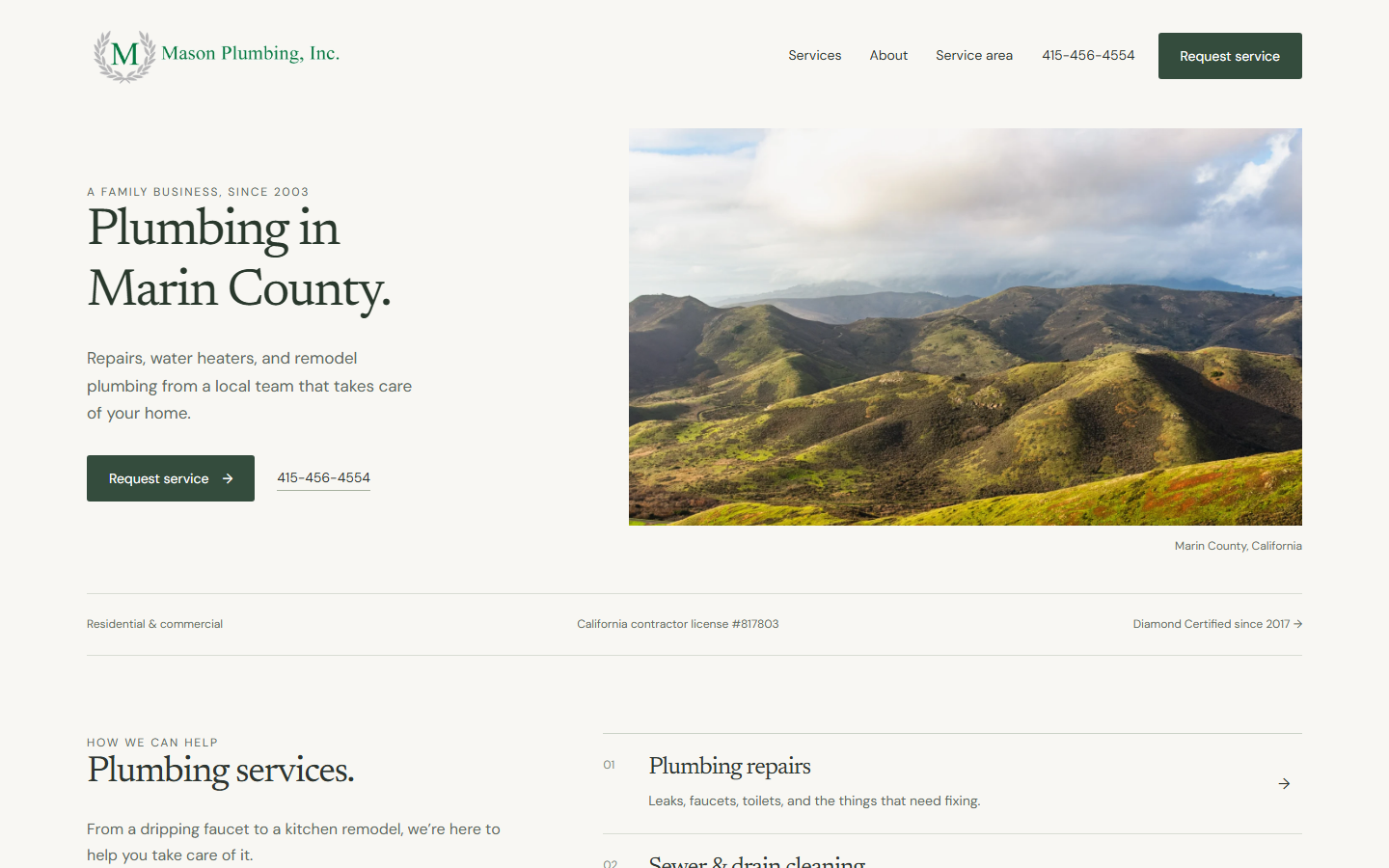 Marin Family Editorial homepage preview